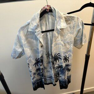 Vintage RJC Hawaiian Cloudy Blue Palm Tree Shirt‎, Men's Size Small